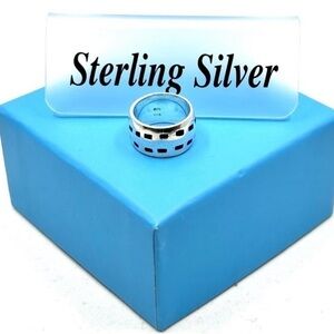 .925 Sterling Silver Black Inlay Wide Band Size 5